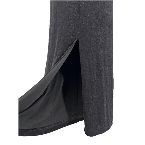 90s Vtg Black Sheer Sleeve Beaded Shimmer Fitted Maxi Dress Goth Whimsigoth 8 - Picture 12 of 15